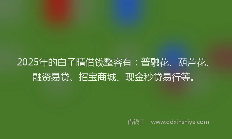 2025年的白子晴借钱整容有：普融花、葫芦花、融资易贷、招宝商城、现金秒贷易行等。