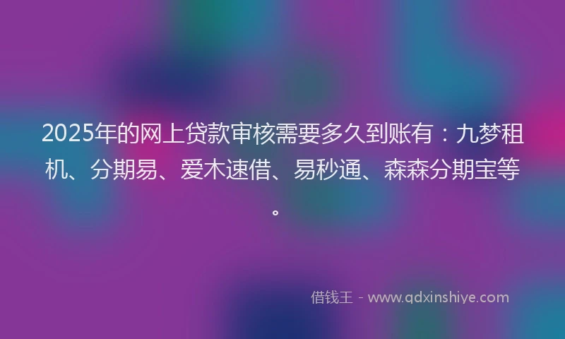 2025年的网上贷款审核需要多久到账有：九梦租机、分期易、爱木速借、易秒通、森森分期宝等。