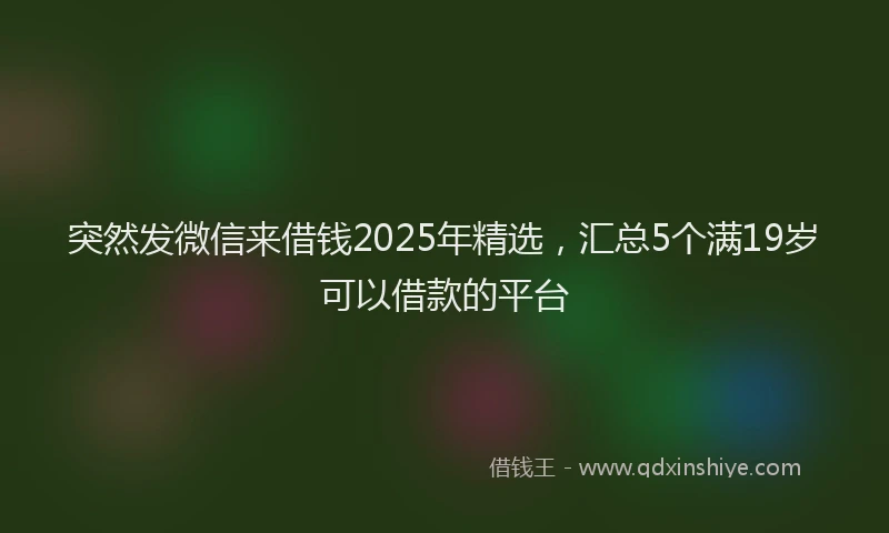 突然发微信来借钱2025年精选，汇总5个满19岁可以借款的平台