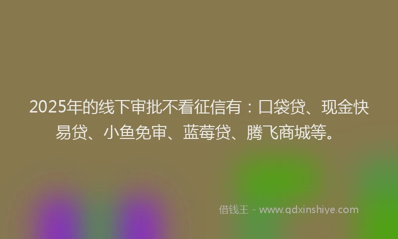 2025年的线下审批不看征信有：口袋贷、现金快易贷、小鱼免审、蓝莓贷、腾飞商城等。