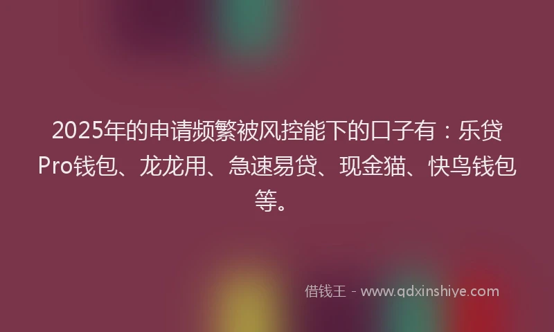 2025年的申请频繁被风控能下的口子有：乐贷Pro钱包、龙龙用、急速易贷、现金猫、快鸟钱包等。