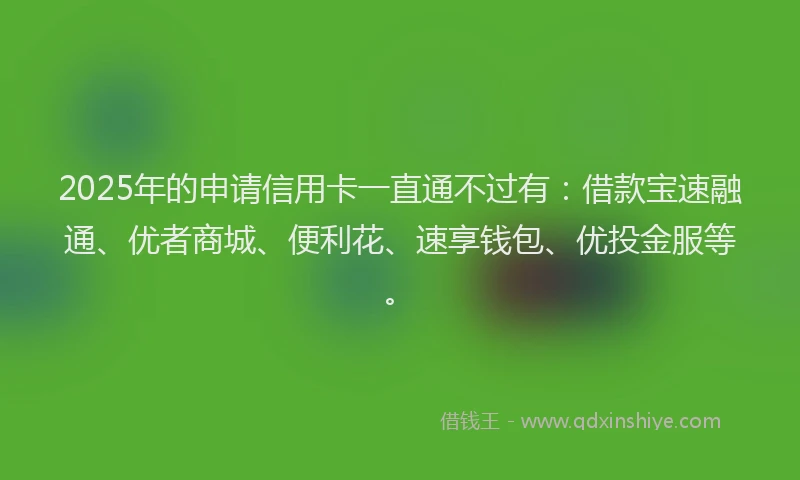 2025年的申请信用卡一直通不过有：借款宝速融通、优者商城、便利花、速享钱包、优投金服等。