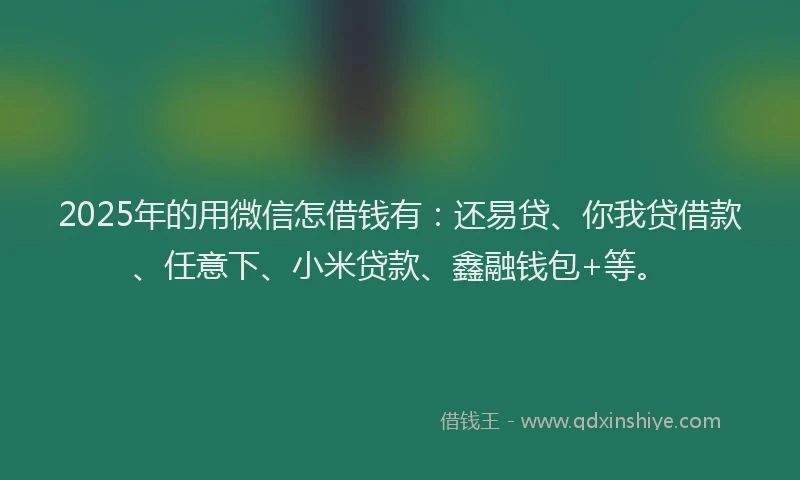 2025年的用微信怎借钱有：还易贷、你我贷借款、任意下、小米贷款、鑫融钱包+等。