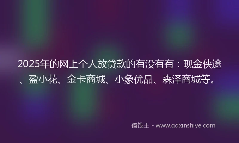2025年的网上个人放贷款的有没有有：现金侠途、盈小花、金卡商城、小象优品、森泽商城等。