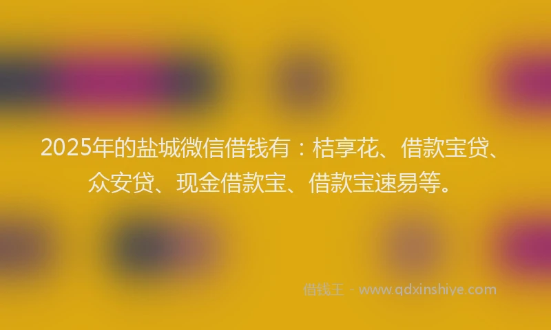 2025年的盐城微信借钱有：桔享花、借款宝贷、众安贷、现金借款宝、借款宝速易等。