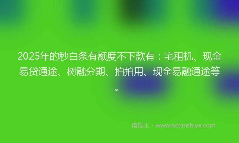 2025年的秒白条有额度不下款有：宅租机、现金易贷通途、树融分期、拍拍用、现金易融通途等。