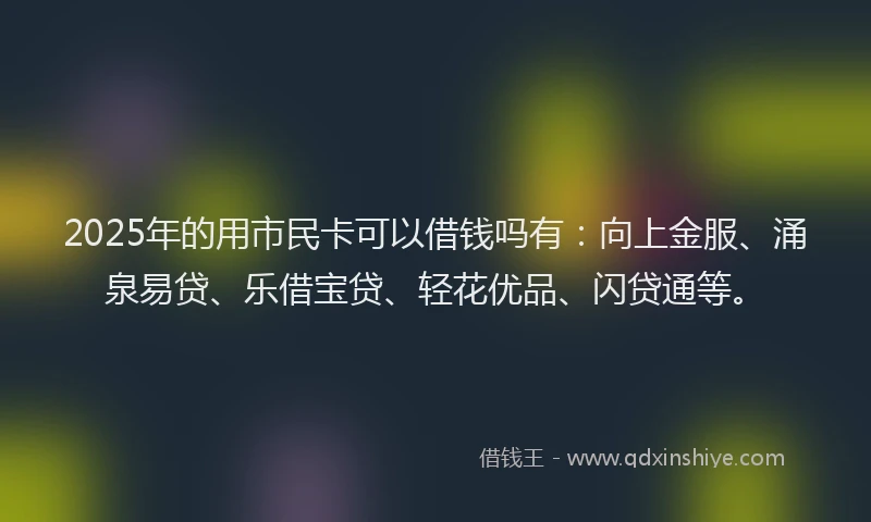 2025年的用市民卡可以借钱吗有：向上金服、涌泉易贷、乐借宝贷、轻花优品、闪贷通等。