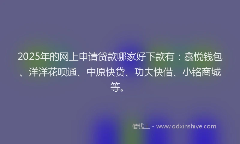 2025年的网上申请贷款哪家好下款有：鑫悦钱包、洋洋花呗通、中原快贷、功夫快借、小铭商城等。