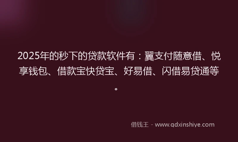 2025年的秒下的贷款软件有：翼支付随意借、悦享钱包、借款宝快贷宝、好易借、闪借易贷通等。