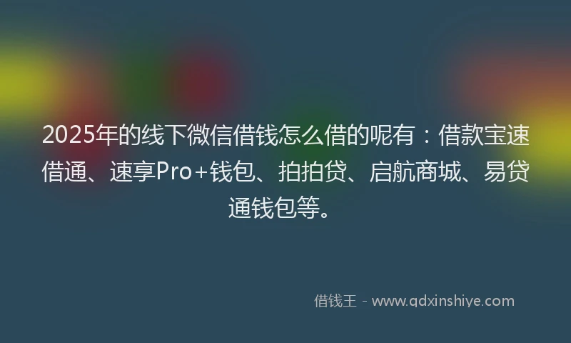 2025年的线下微信借钱怎么借的呢有：借款宝速借通、速享Pro+钱包、拍拍贷、启航商城、易贷通钱包等。