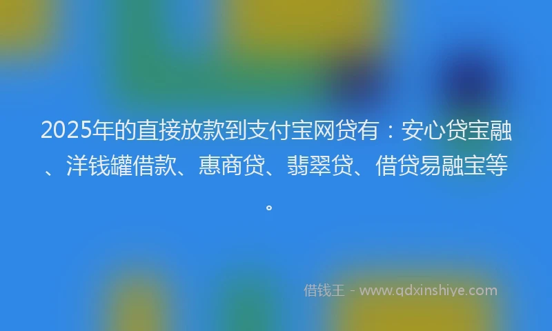 2025年的直接放款到支付宝网贷有：安心贷宝融、洋钱罐借款、惠商贷、翡翠贷、借贷易融宝等。