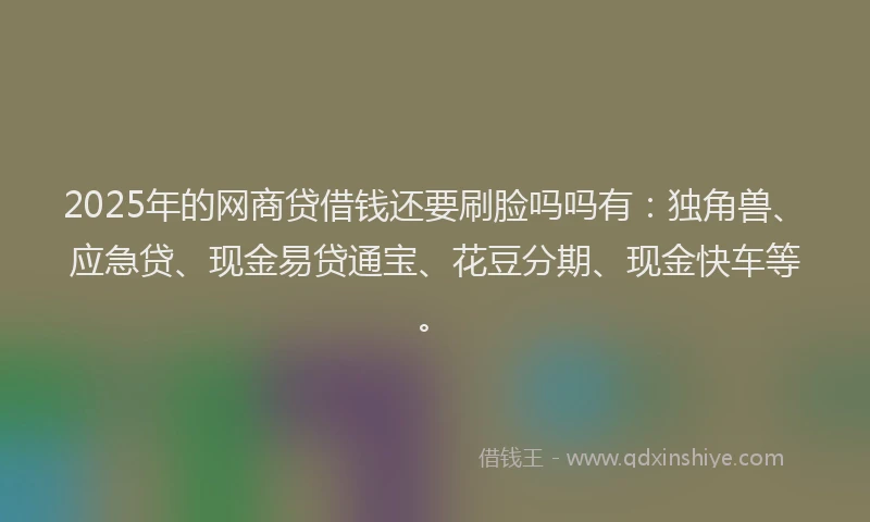 2025年的网商贷借钱还要刷脸吗吗有：独角兽、应急贷、现金易贷通宝、花豆分期、现金快车等。