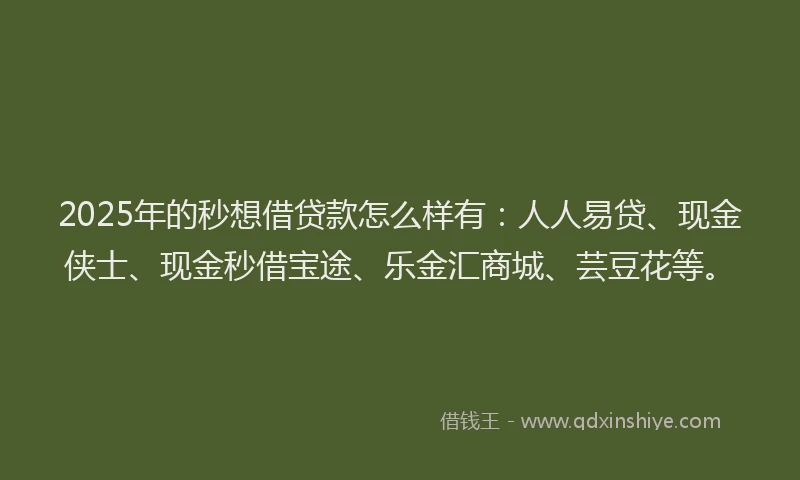2025年的秒想借贷款怎么样有：人人易贷、现金侠士、现金秒借宝途、乐金汇商城、芸豆花等。