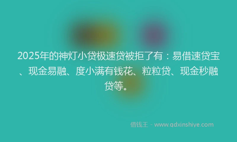 2025年的神灯小贷极速贷被拒了有：易借速贷宝、现金易融、度小满有钱花、粒粒贷、现金秒融贷等。