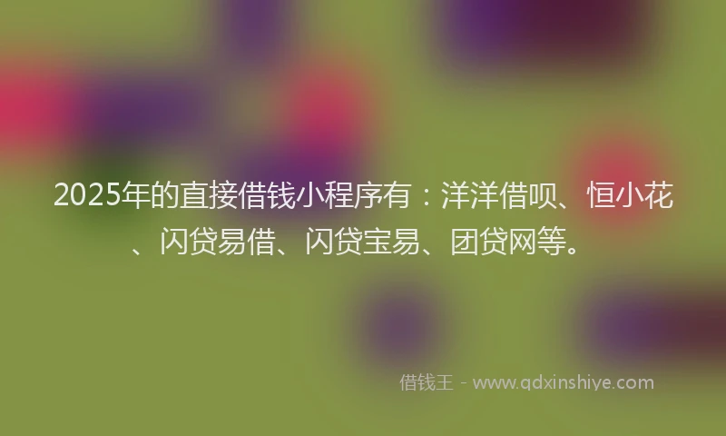 2025年的直接借钱小程序有：洋洋借呗、恒小花、闪贷易借、闪贷宝易、团贷网等。