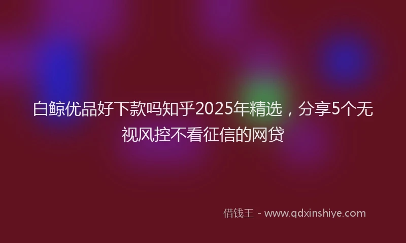 白鲸优品好下款吗知乎2025年精选，分享5个无视风控不看征信的网贷