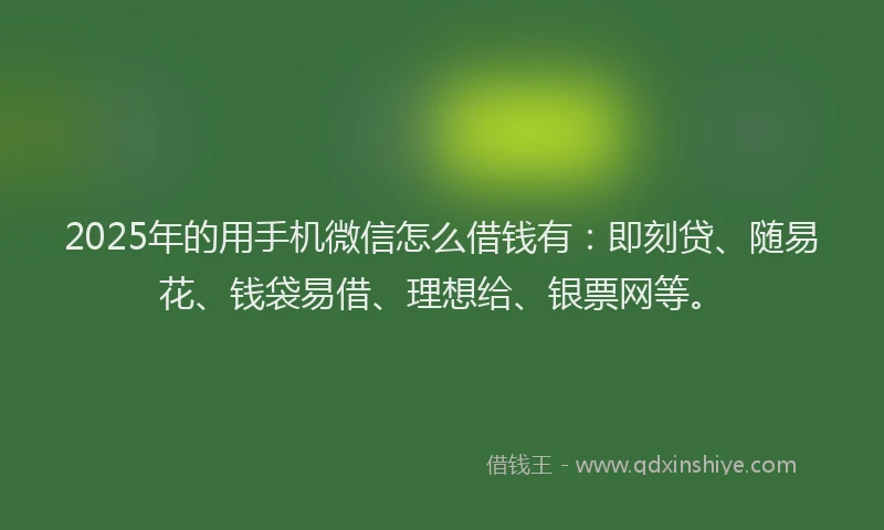 2025年的用手机微信怎么借钱有：即刻贷、随易花、钱袋易借、理想给、银票网等。