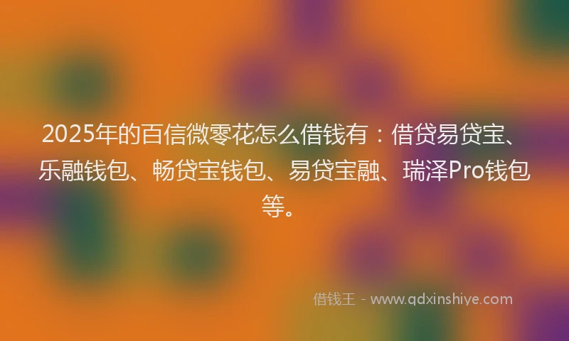 2025年的百信微零花怎么借钱有：借贷易贷宝、乐融钱包、畅贷宝钱包、易贷宝融、瑞泽Pro钱包等。