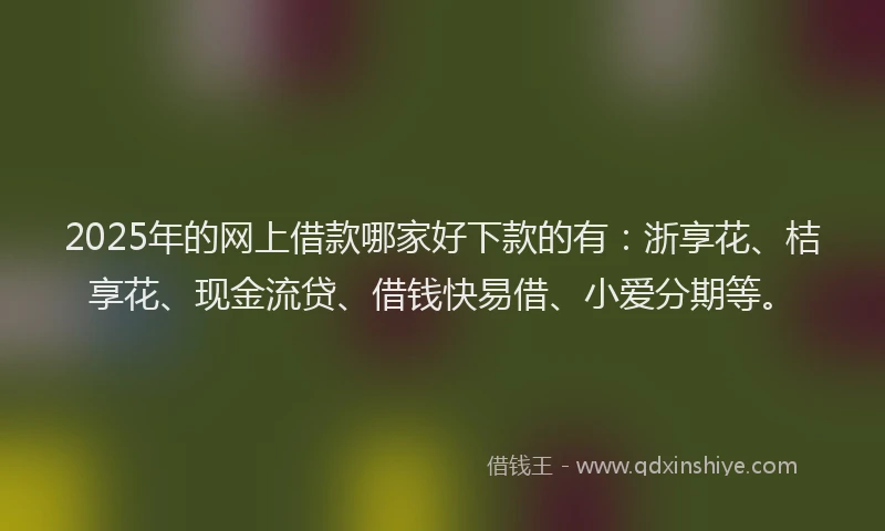 2025年的网上借款哪家好下款的有：浙享花、桔享花、现金流贷、借钱快易借、小爱分期等。