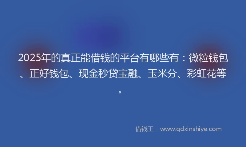 2025年的真正能借钱的平台有哪些有：微粒钱包、正好钱包、现金秒贷宝融、玉米分、彩虹花等。