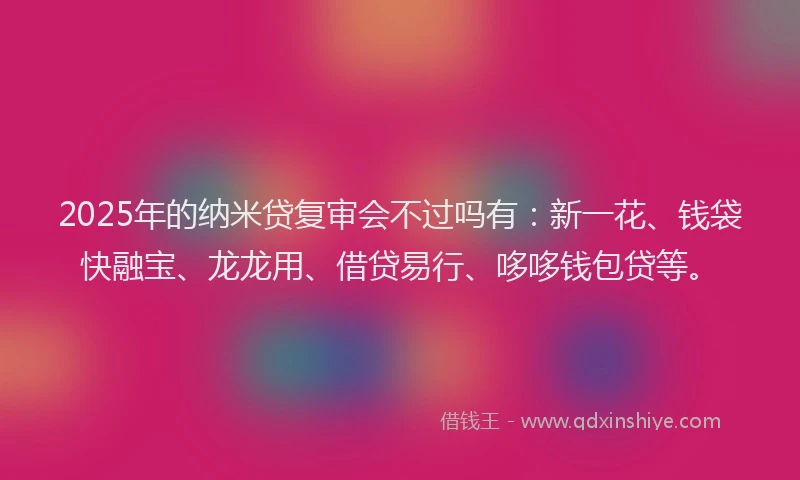 2025年的纳米贷复审会不过吗有：新一花、钱袋快融宝、龙龙用、借贷易行、哆哆钱包贷等。