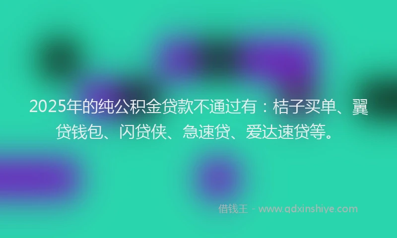 2025年的纯公积金贷款不通过有：桔子买单、翼贷钱包、闪贷侠、急速贷、爱达速贷等。