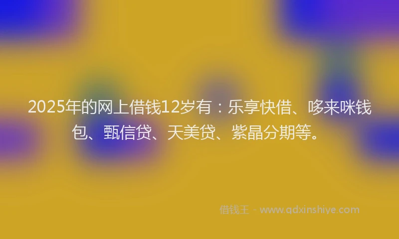 2025年的网上借钱12岁有：乐享快借、哆来咪钱包、甄信贷、天美贷、紫晶分期等。