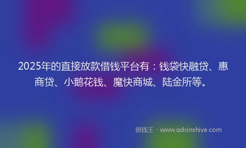 2025年的直接放款借钱平台有：钱袋快融贷、惠商贷、小鹅花钱、魔快商城、陆金所等。