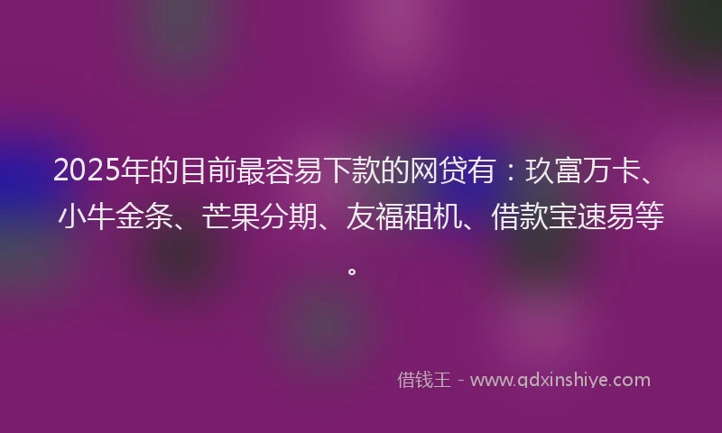 2025年的目前最容易下款的网贷有：玖富万卡、小牛金条、芒果分期、友福租机、借款宝速易等。
