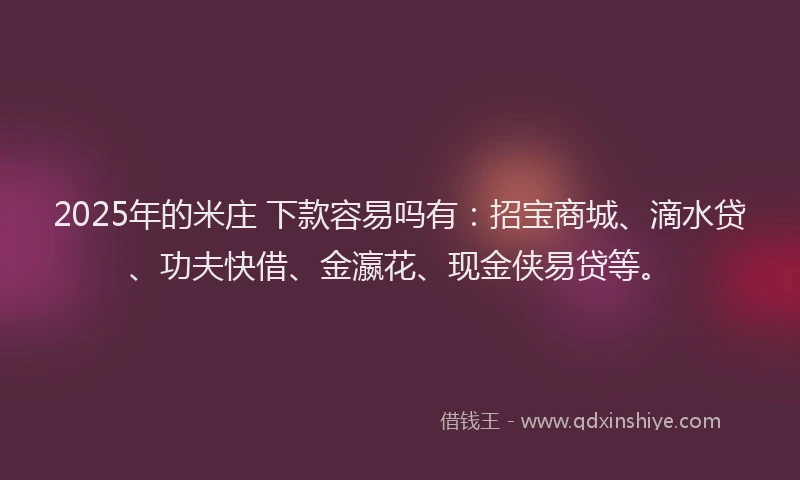 2025年的米庄 下款容易吗有：招宝商城、滴水贷、功夫快借、金瀛花、现金侠易贷等。