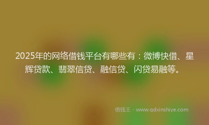 2025年的网络借钱平台有哪些有：微博快借、星辉贷款、翡翠信贷、融信贷、闪贷易融等。