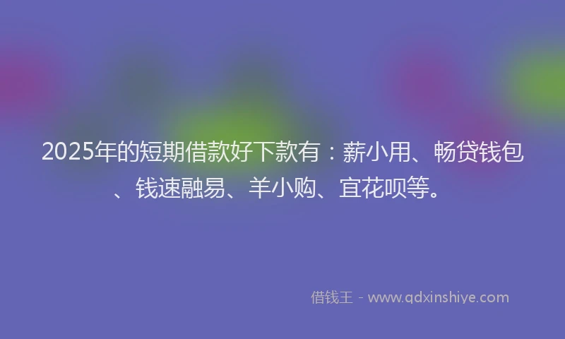 2025年的短期借款好下款有：薪小用、畅贷钱包、钱速融易、羊小购、宜花呗等。