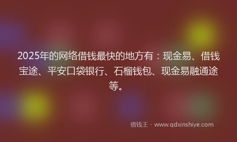 2025年的网络借钱最快的地方有：现金易、借钱宝途、平安口袋银行、石榴钱包、现金易融通途等。