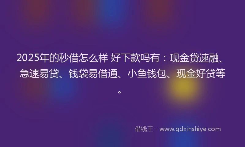 2025年的秒借怎么样 好下款吗有：现金贷速融、急速易贷、钱袋易借通、小鱼钱包、现金好贷等。