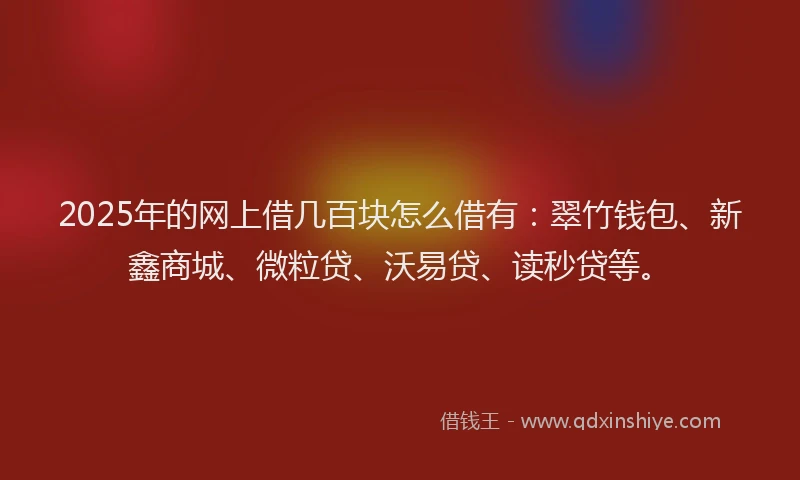 2025年的网上借几百块怎么借有：翠竹钱包、新鑫商城、微粒贷、沃易贷、读秒贷等。
