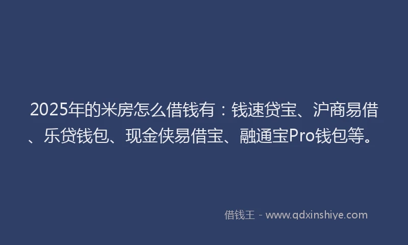 2025年的米房怎么借钱有：钱速贷宝、沪商易借、乐贷钱包、现金侠易借宝、融通宝Pro钱包等。