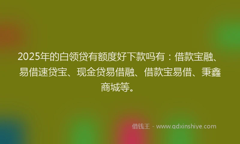 2025年的白领贷有额度好下款吗有：借款宝融、易借速贷宝、现金贷易借融、借款宝易借、秉鑫商城等。