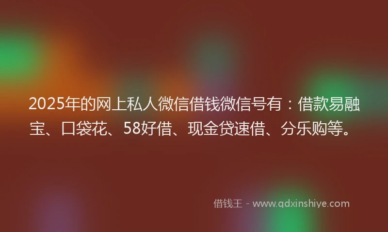 2025年的网上私人微信借钱微信号有：借款易融宝、口袋花、58好借、现金贷速借、分乐购等。