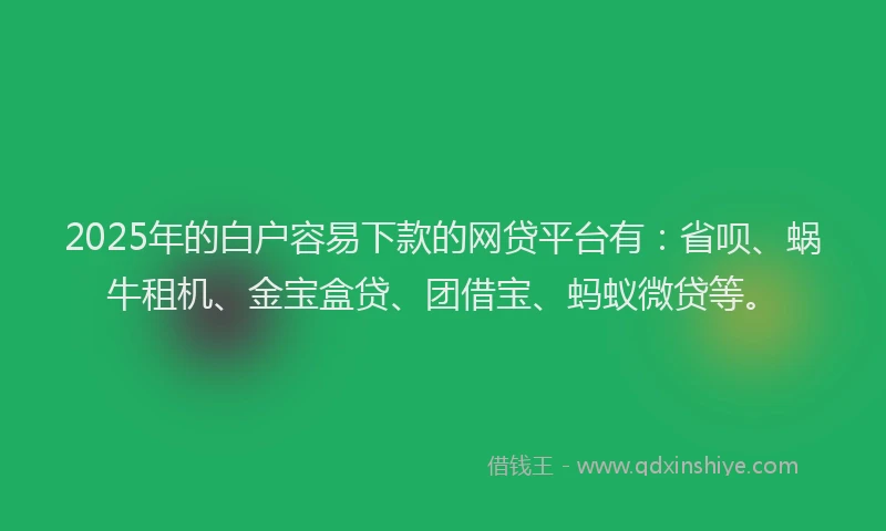 2025年的白户容易下款的网贷平台有：省呗、蜗牛租机、金宝盒贷、团借宝、蚂蚁微贷等。