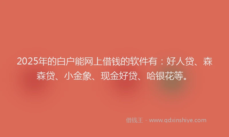 2025年的白户能网上借钱的软件有：好人贷、森森贷、小金象、现金好贷、哈银花等。
