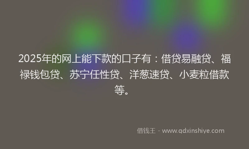 2025年的网上能下款的口子有：借贷易融贷、福禄钱包贷、苏宁任性贷、洋葱速贷、小麦粒借款等。
