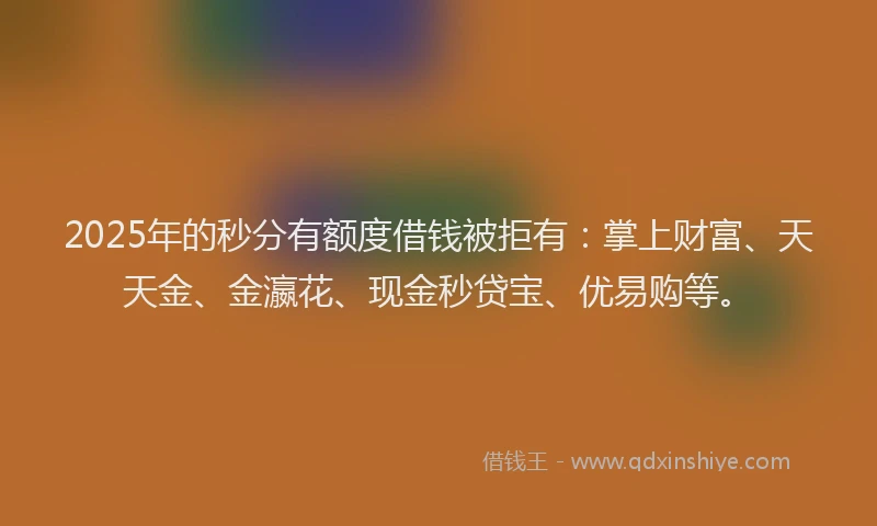 2025年的秒分有额度借钱被拒有：掌上财富、天天金、金瀛花、现金秒贷宝、优易购等。