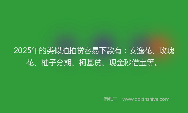 2025年的类似拍拍贷容易下款有：安逸花、玫瑰花、柚子分期、柯基贷、现金秒借宝等。