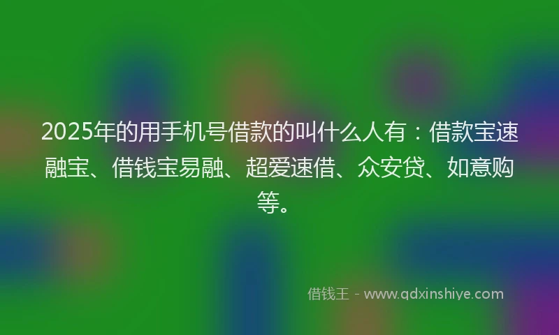 2025年的用手机号借款的叫什么人有：借款宝速融宝、借钱宝易融、超爱速借、众安贷、如意购等。