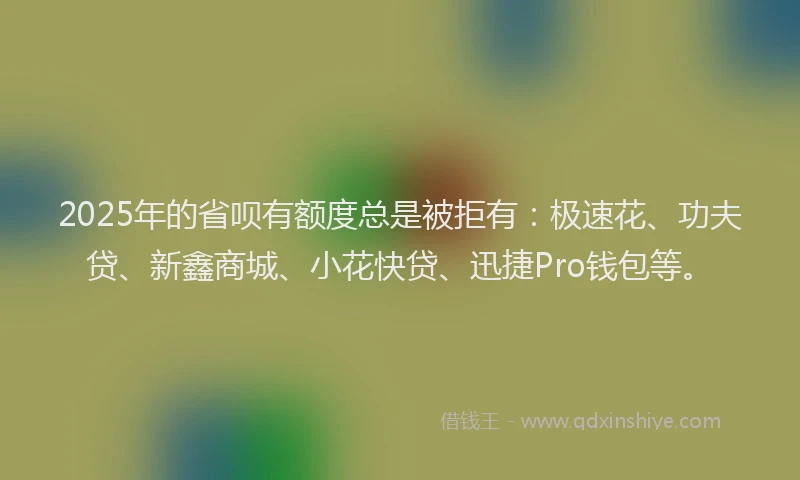 2025年的省呗有额度总是被拒有：极速花、功夫贷、新鑫商城、小花快贷、迅捷Pro钱包等。