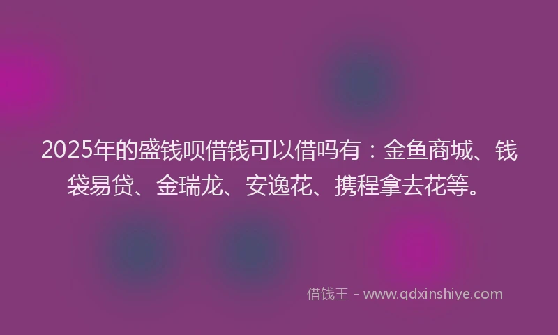 2025年的盛钱呗借钱可以借吗有：金鱼商城、钱袋易贷、金瑞龙、安逸花、携程拿去花等。