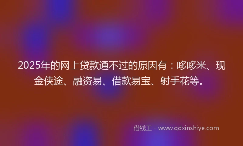 2025年的网上贷款通不过的原因有：哆哆米、现金侠途、融资易、借款易宝、射手花等。