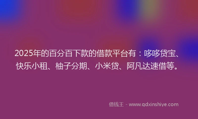2025年的百分百下款的借款平台有：哆哆贷宝、快乐小租、柚子分期、小米贷、阿凡达速借等。