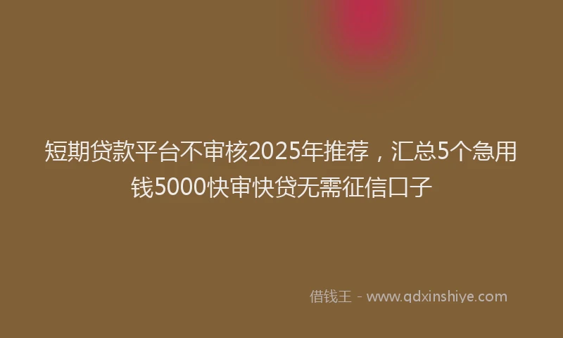 短期贷款平台不审核2025年推荐，汇总5个急用钱5000快审快贷无需征信口子