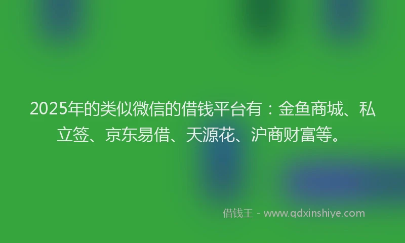 2025年的类似微信的借钱平台有：金鱼商城、私立签、京东易借、天源花、沪商财富等。